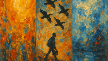 AI generated image with the Fulfillment, Migration, Reflection concepts that is an abstract expressionist